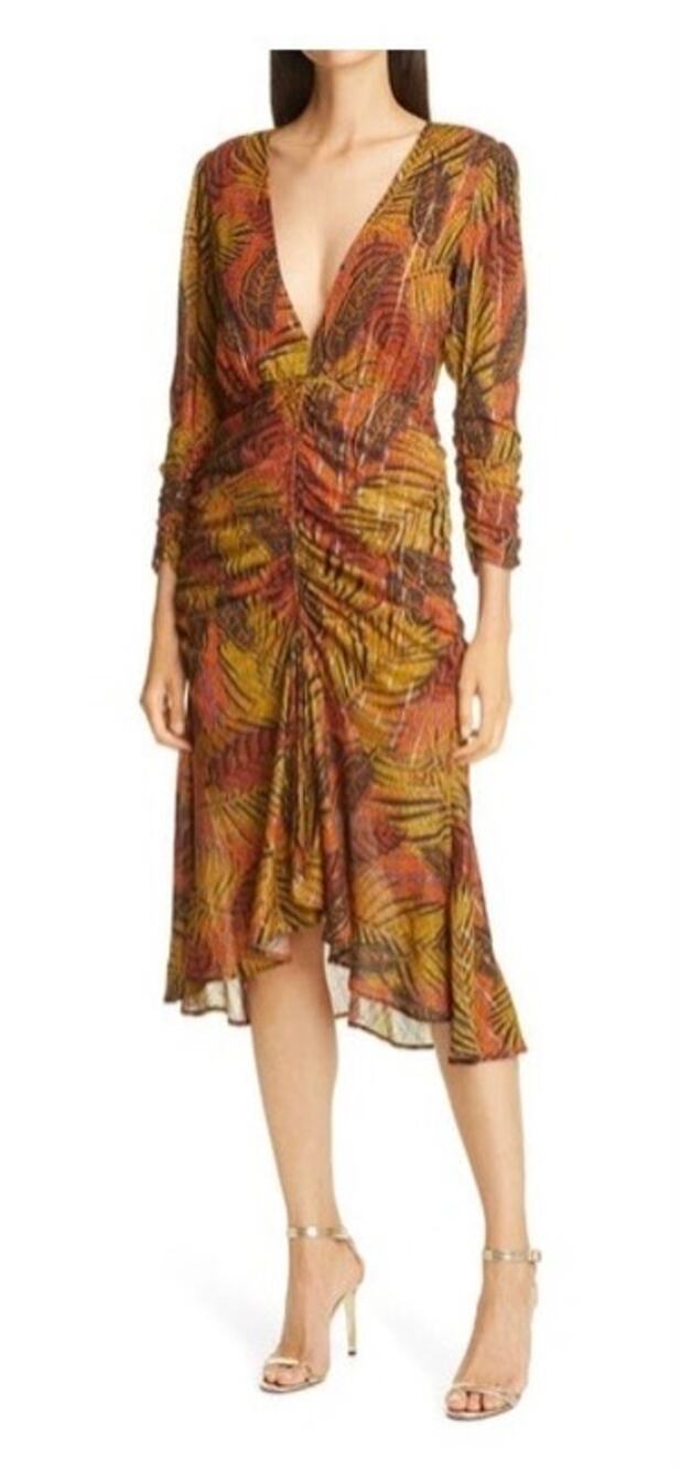 Le Superbe Colby Ave Ruched Fall Triple Palm Dress 12 NWT